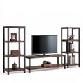 3-elementowy zestaw RTV z 2 regałami, brąz rustykalny/czarny, szafka 180 × 40 × 50 cm, regały 40 × 30 × 150 cm