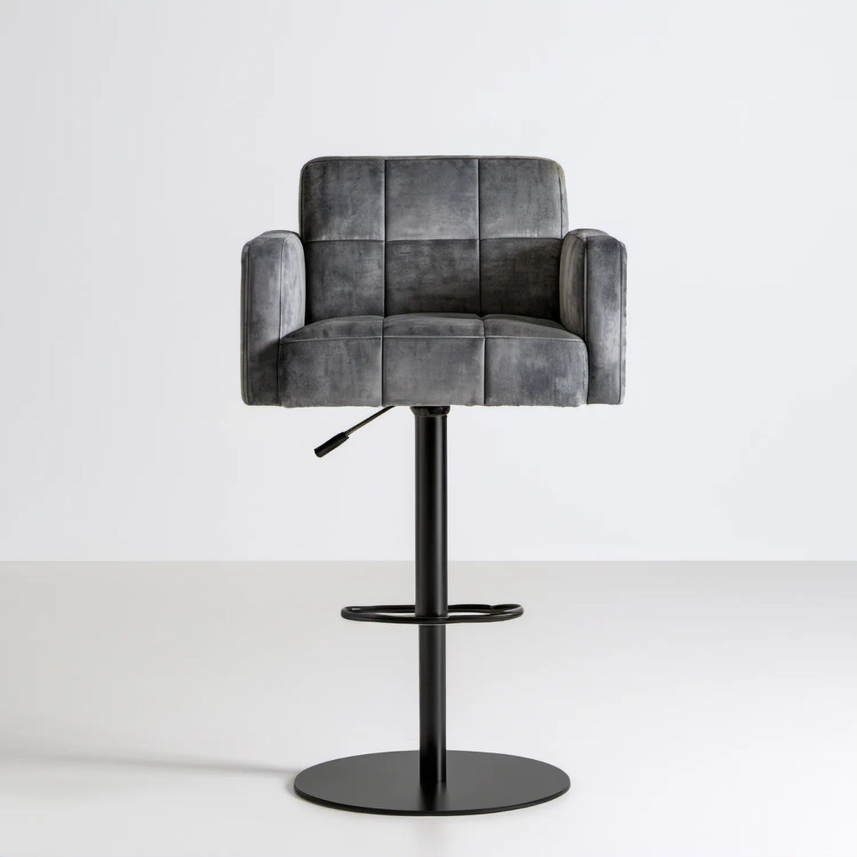 Regulowany hoker barowy z podłokietnikami szary/czarny 52 x 53 x 93–114 cm, tapicerka PU