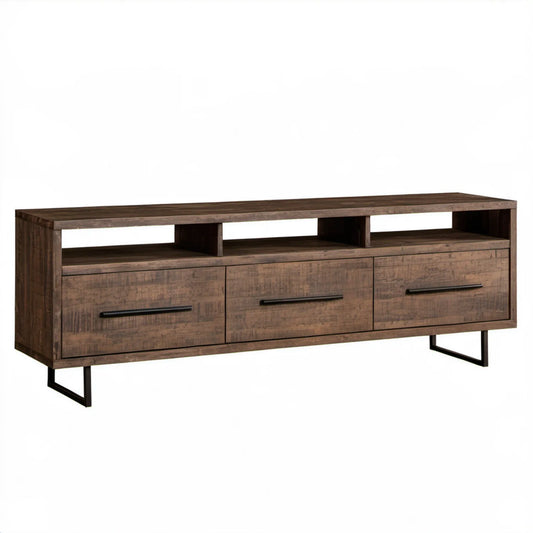 Brązowa szafka RTV 160 x 30 x 45 cm z litego drewna mango i czarnej stali