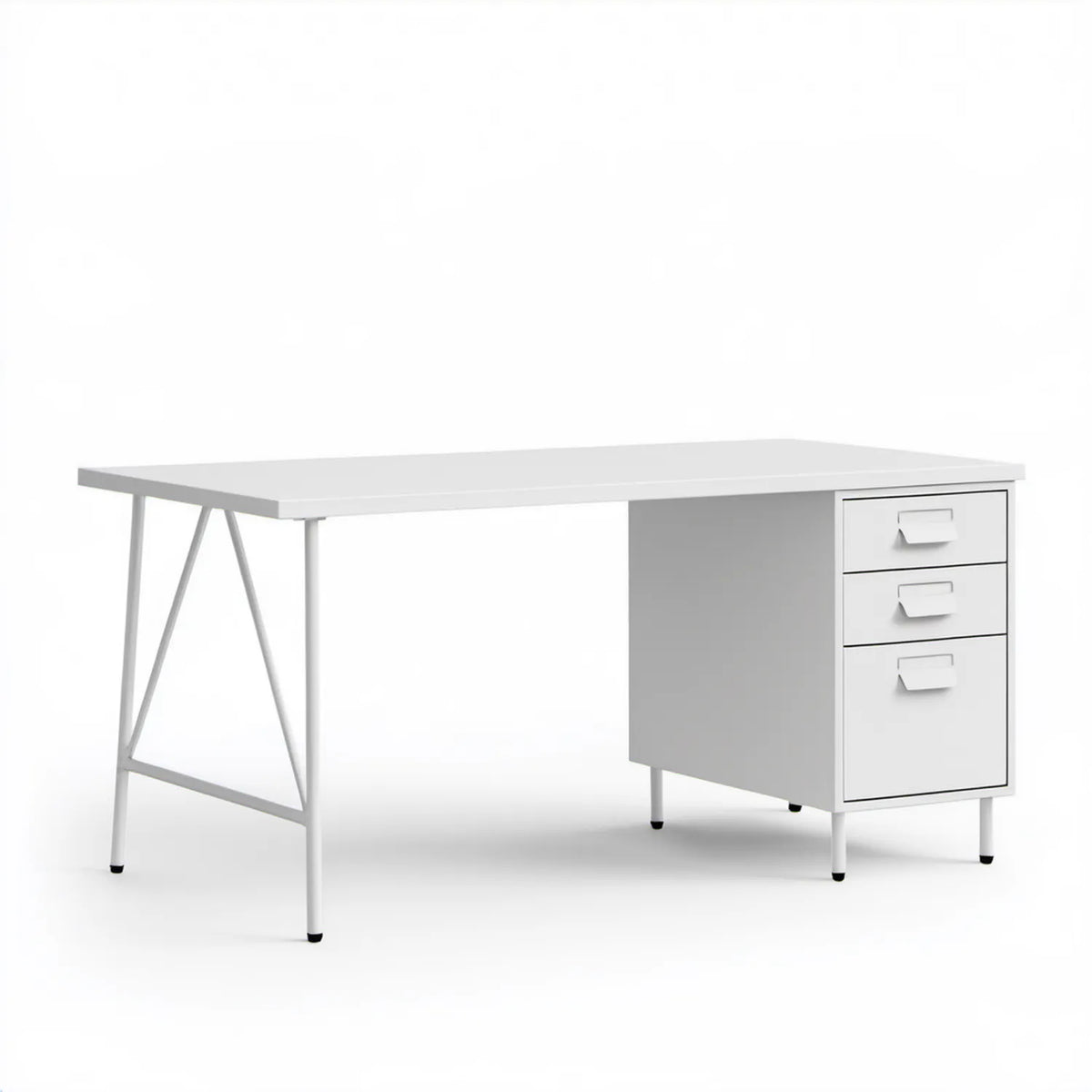 Białe biurko stalowe z 3 szufladami, 120 x 60 x 75 cm
