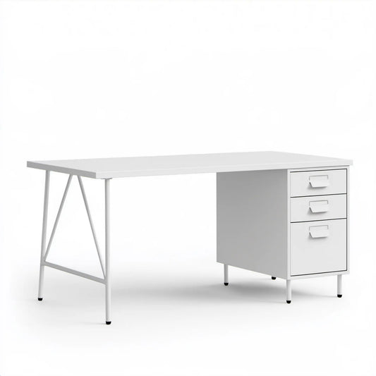 Białe biurko stalowe z 3 szufladami, 120 x 60 x 75 cm