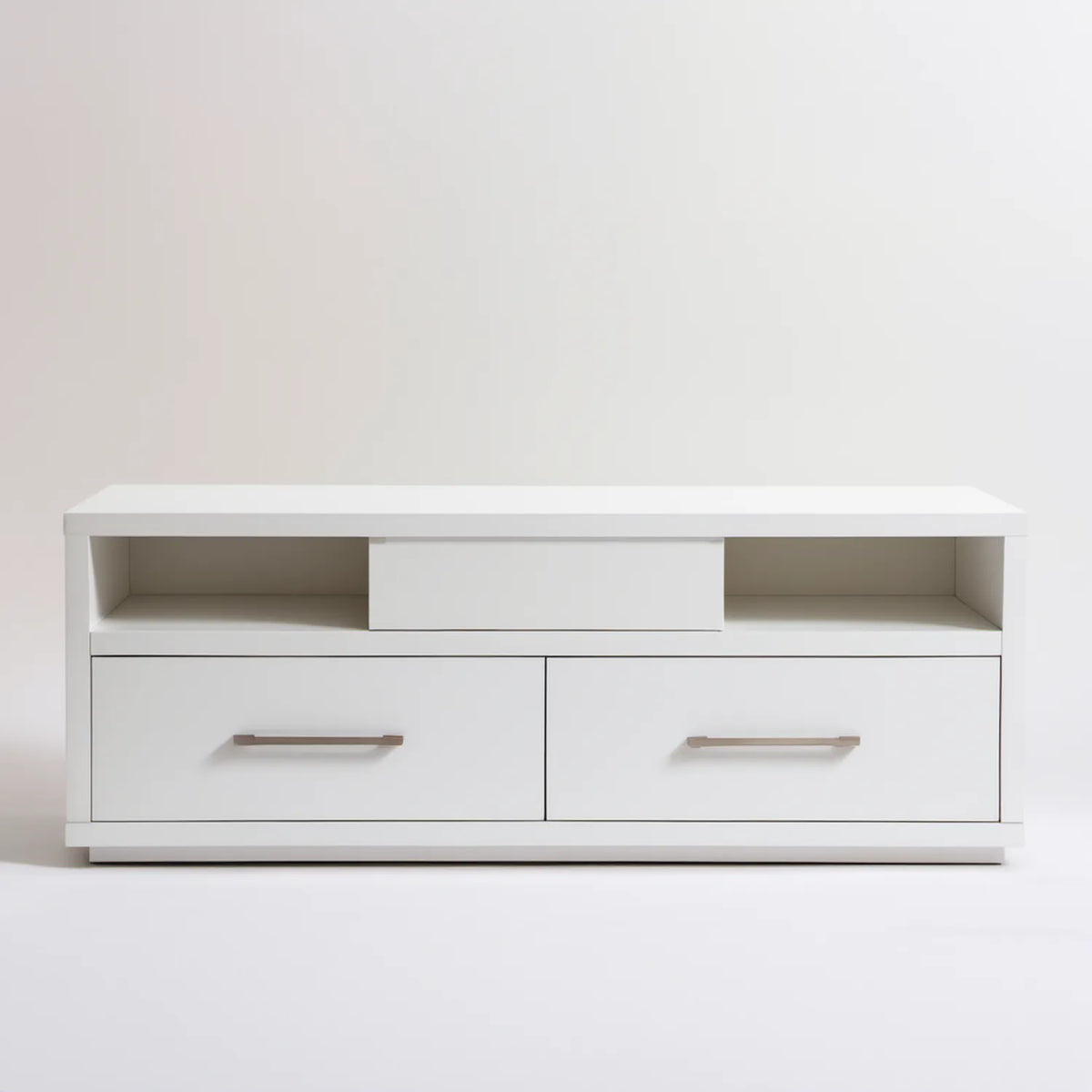 Biała szafka RTV 120 x 40 x 50 cm z laminowanej płyty wiórowej