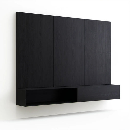 Wiszący zestaw do salonu z płyty laminowanej, czarny, 160 × 35 × 120 cm
